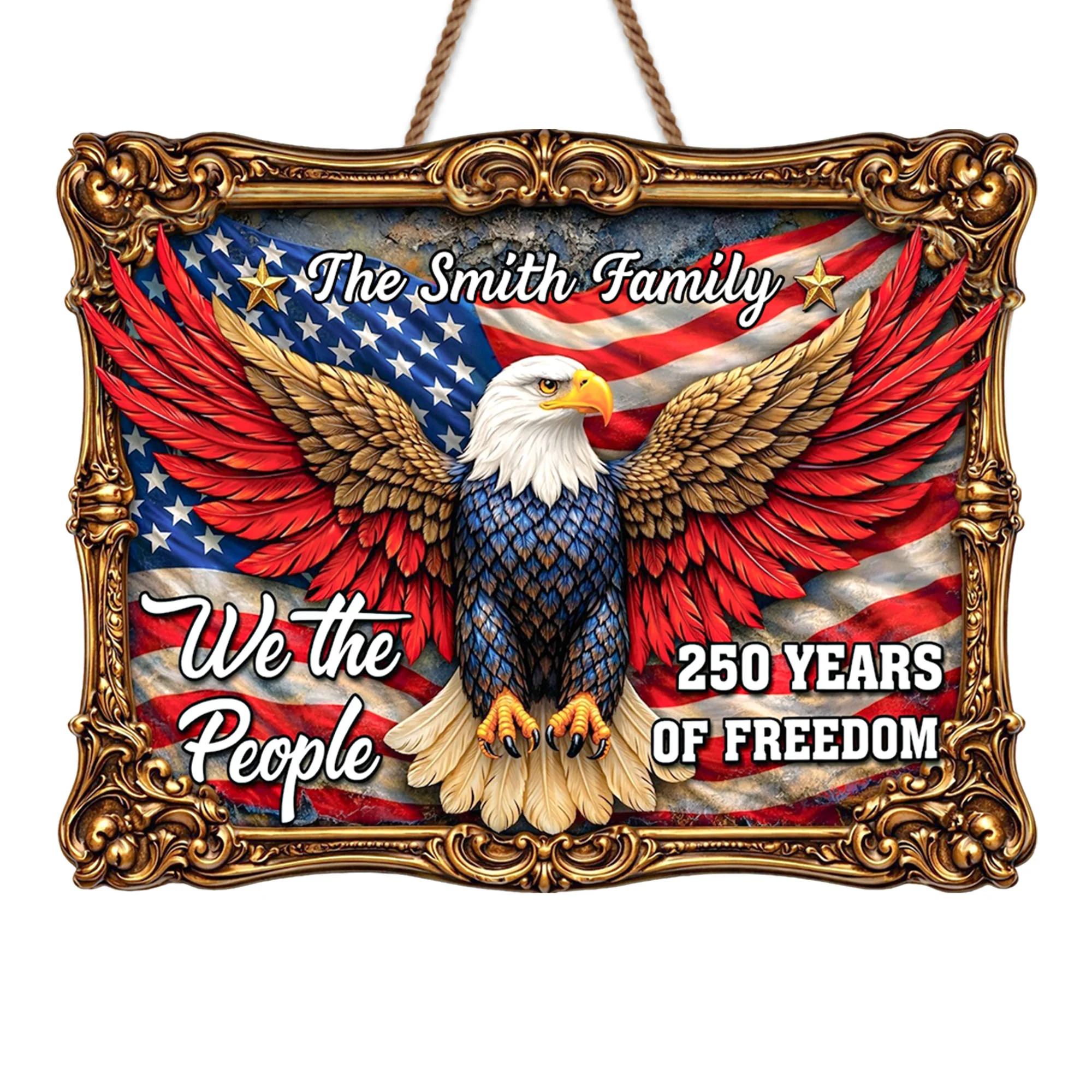 We The People Years Of Freedom Bald Eagle And American Flag - Personalized Custom Shaped Wood Sign - INDE070_WSIGN - Image 7