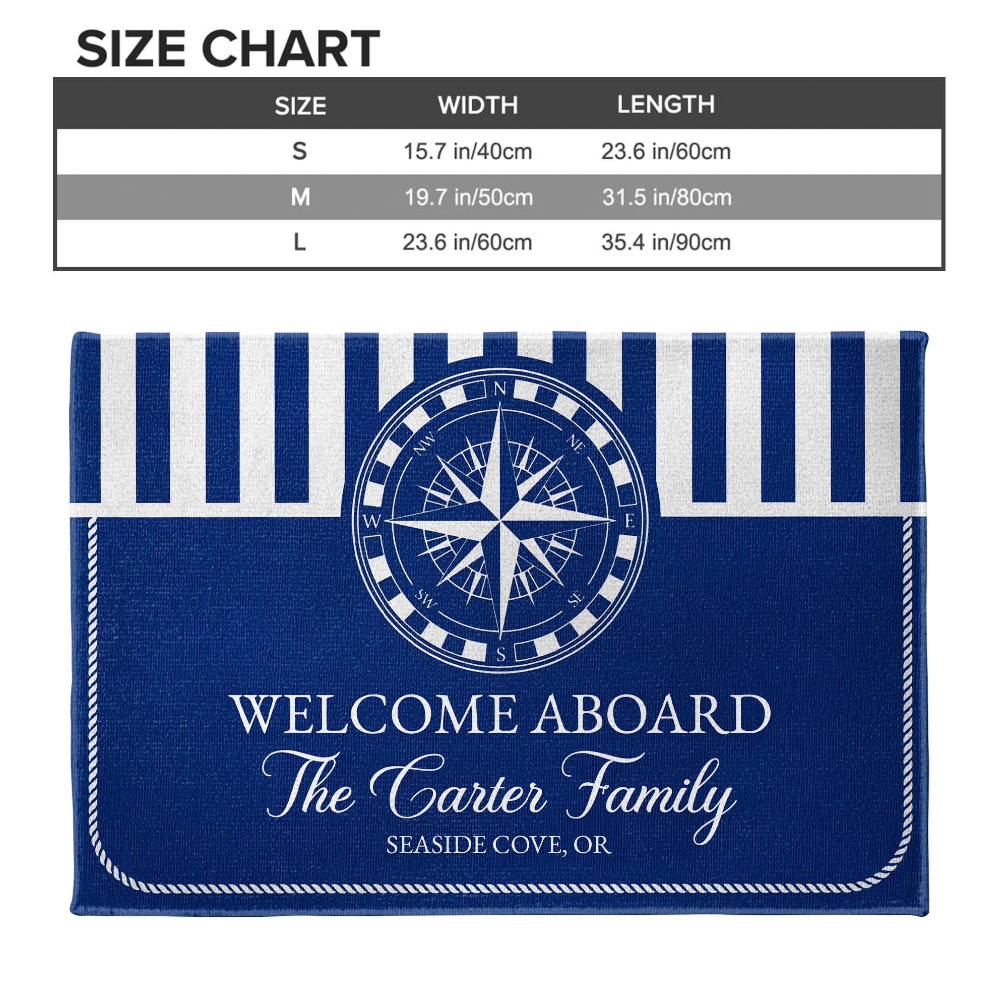 Welcome Aboard Nautical Compass Rose Family Blue Stripes Design - Personalized Custom Doormat - FAM810_DRM - Image 3