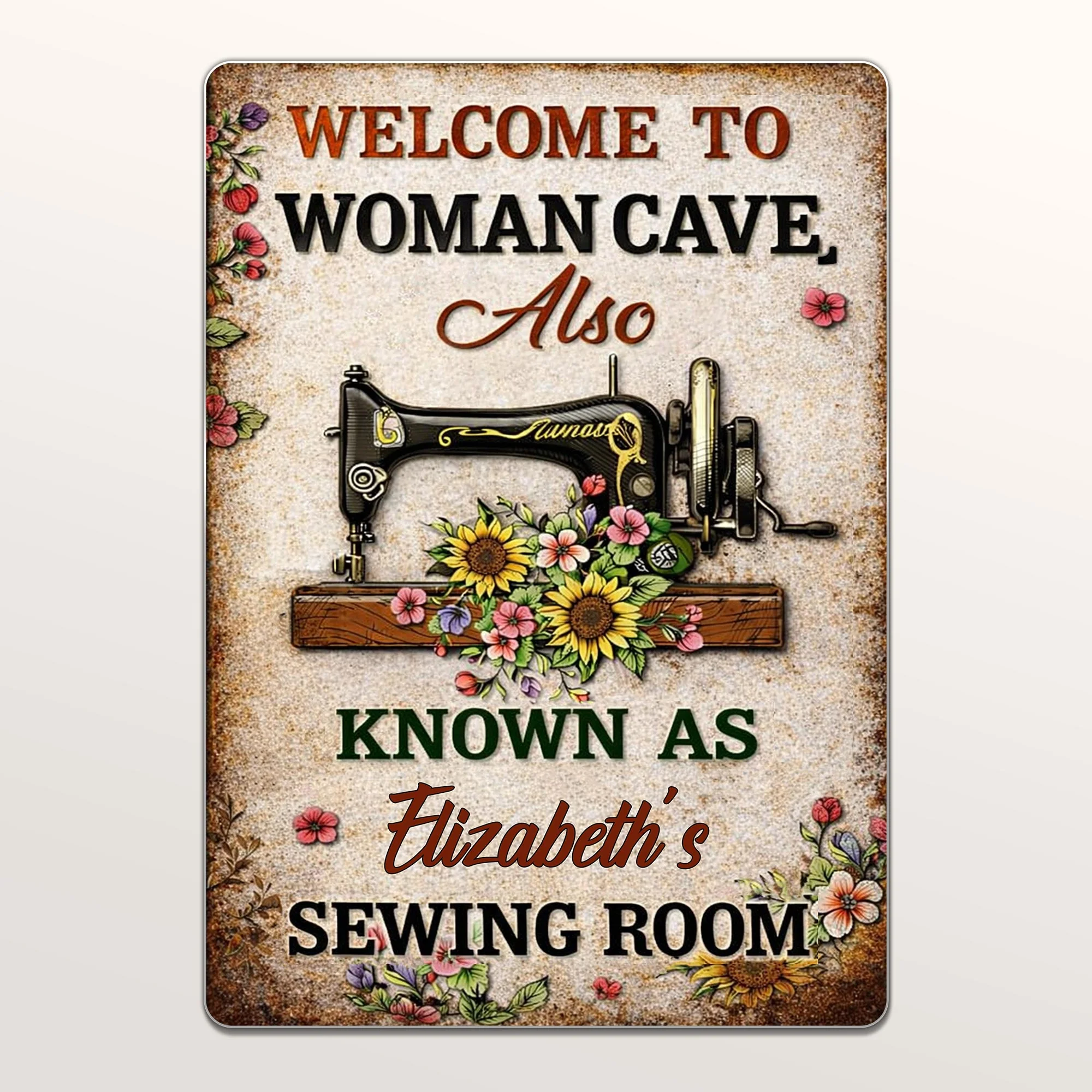Welcome To Woman Cave Sewing Room Vintage Sewing Machine And Flowers - Personalized Metal Sign - JBS054_MSIGN - Image 6