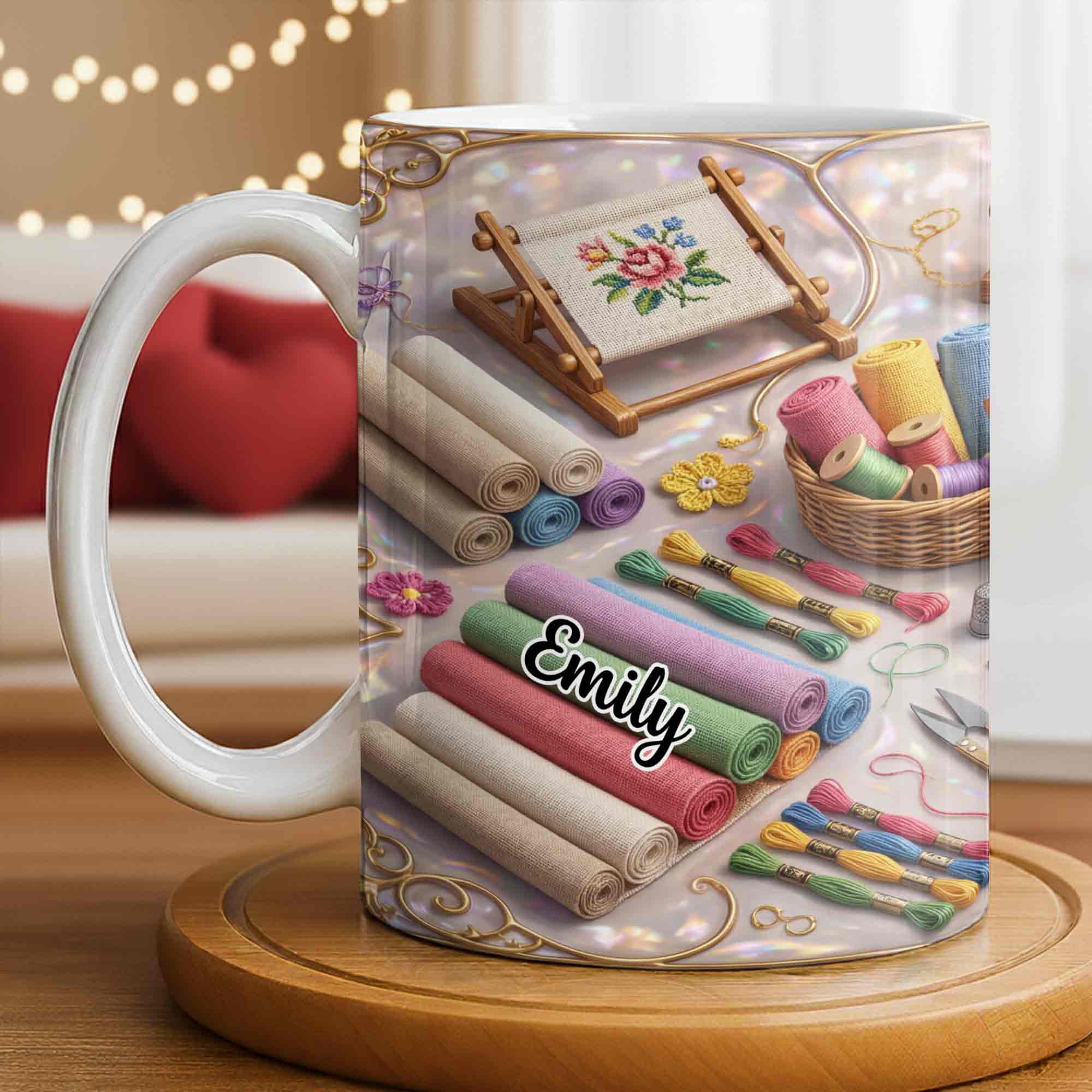Where There Is A Needle And Thread Embroidery Kit Art With Colorful Flowers - Personalized Custom Coffee Mug - HAND044_MG - Image 3