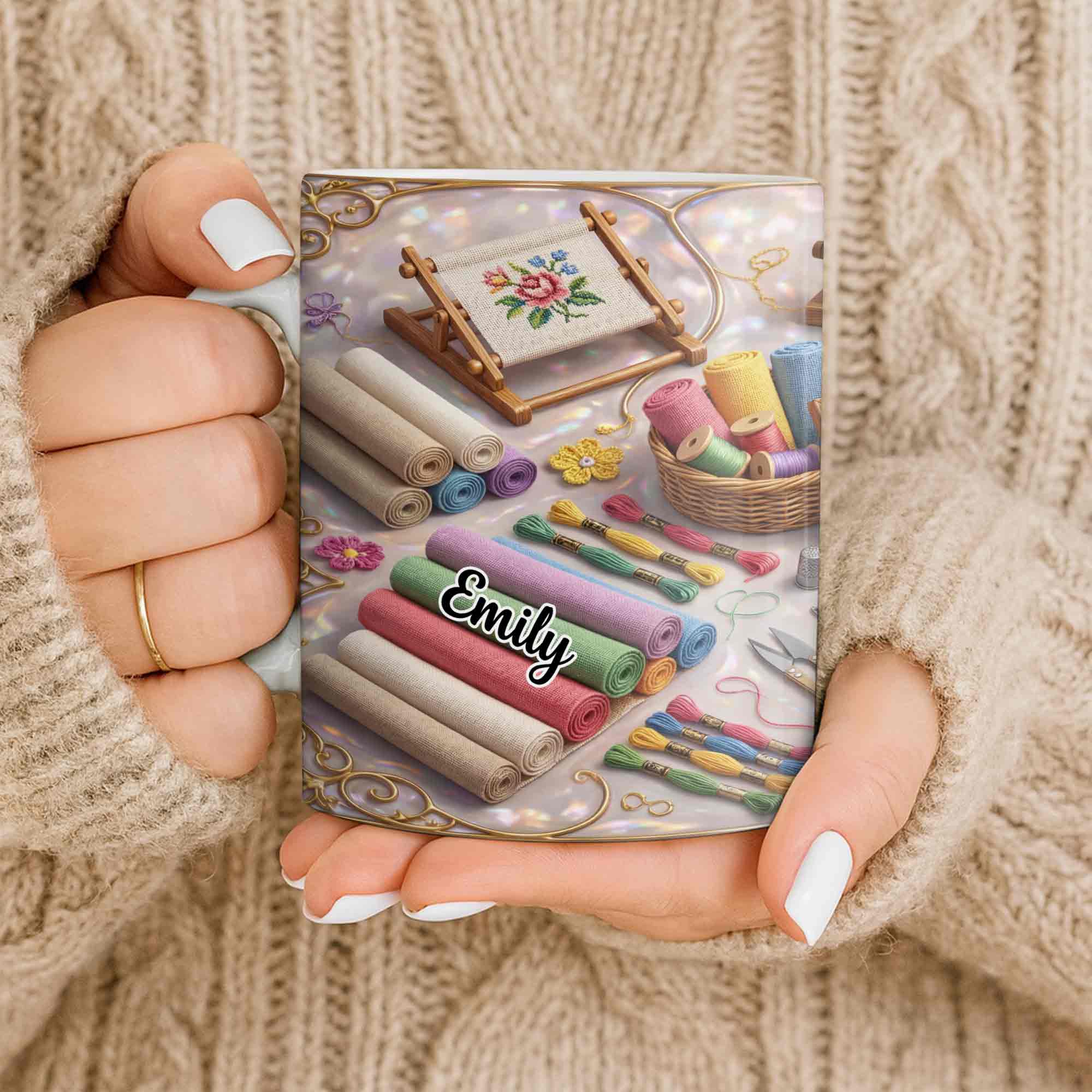Where There Is A Needle And Thread Embroidery Kit Art With Colorful Flowers - Personalized Custom Coffee Mug - HAND044_MG - Image 9