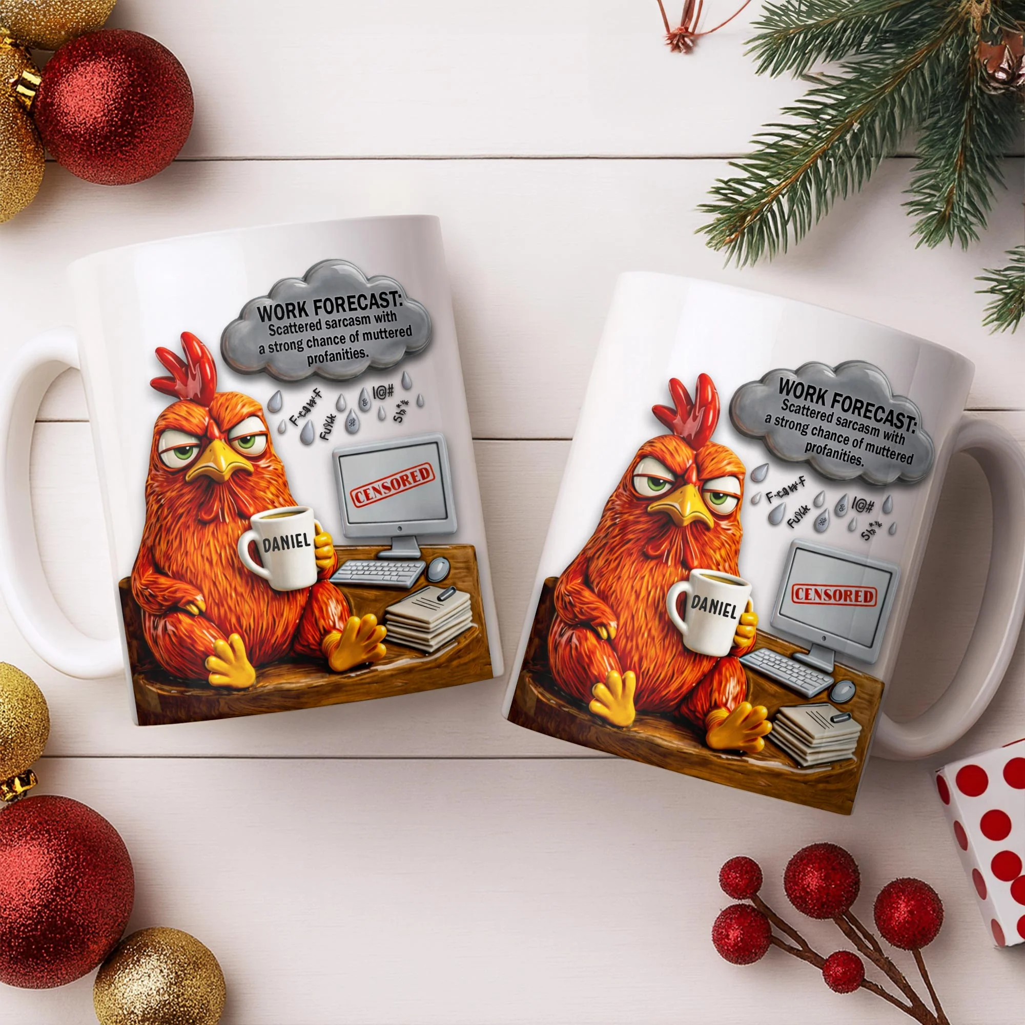 Work Forecast Scattered Sarcasm Grumpy Chicken At Desk - Personalized Custom Coffee Mug - COL132_MG - Image 7