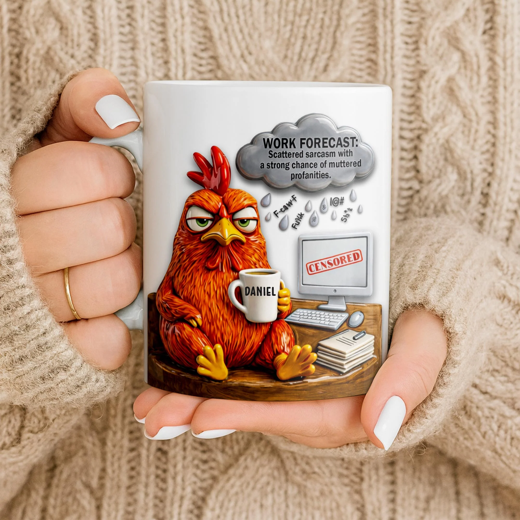 Work Forecast Scattered Sarcasm Grumpy Chicken At Desk - Personalized Custom Coffee Mug - COL132_MG - Image 9