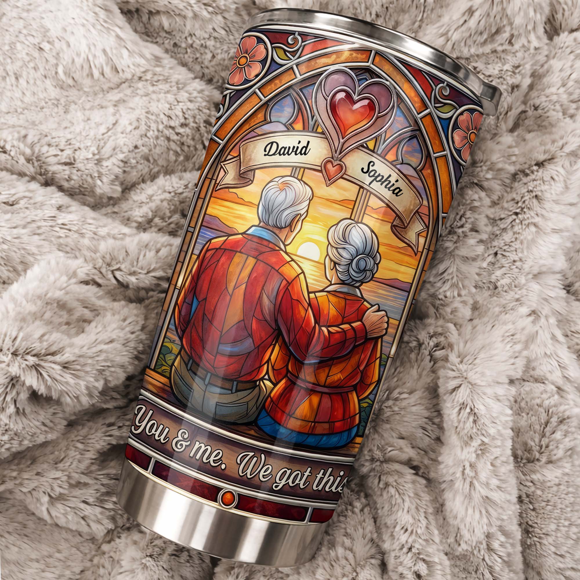 You And Me We Got This Old Couple Stained Glass Sunset - Personalized Custom Stainless Steel Tumbler 20oz 30oz - CPL1400_TB - Image 3
