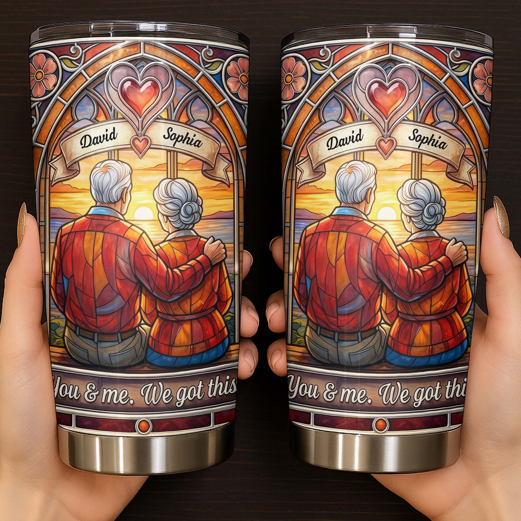 You And Me We Got This Old Couple Stained Glass Sunset - Personalized Custom Stainless Steel Tumbler 20oz 30oz - CPL1400_TB - Image 5