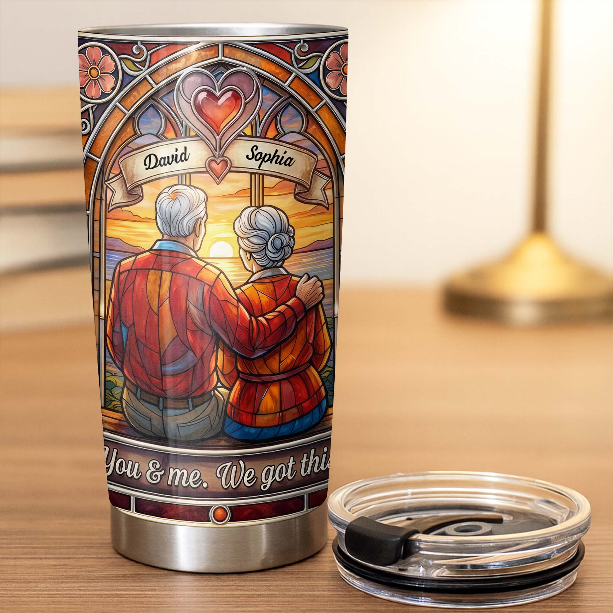 You And Me We Got This Old Couple Stained Glass Sunset - Personalized Custom Stainless Steel Tumbler 20oz 30oz - CPL1400_TB - Image 6
