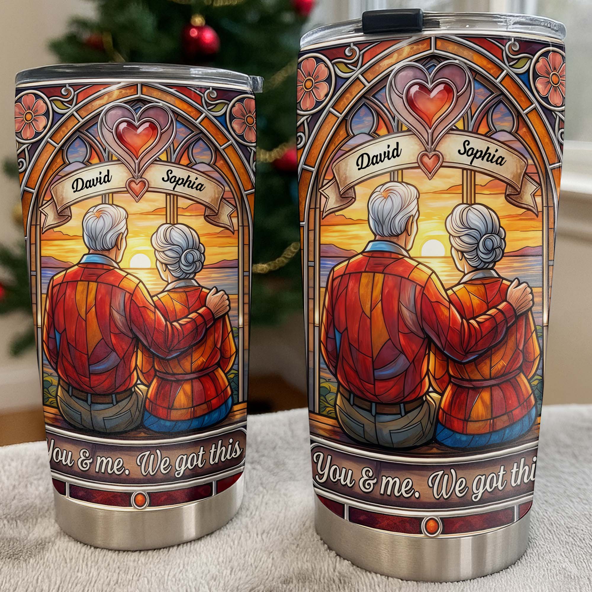 You And Me We Got This Old Couple Stained Glass Sunset - Personalized Custom Stainless Steel Tumbler 20oz 30oz - CPL1400_TB - Image 7