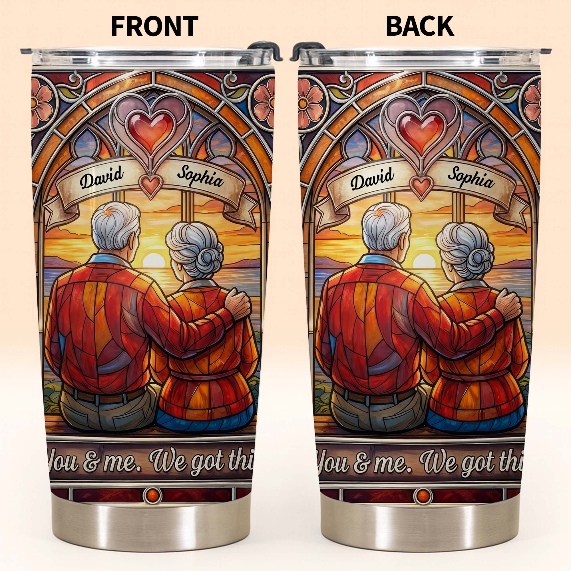 You And Me We Got This Old Couple Stained Glass Sunset - Personalized Custom Stainless Steel Tumbler 20oz 30oz - CPL1400_TB - Image 8