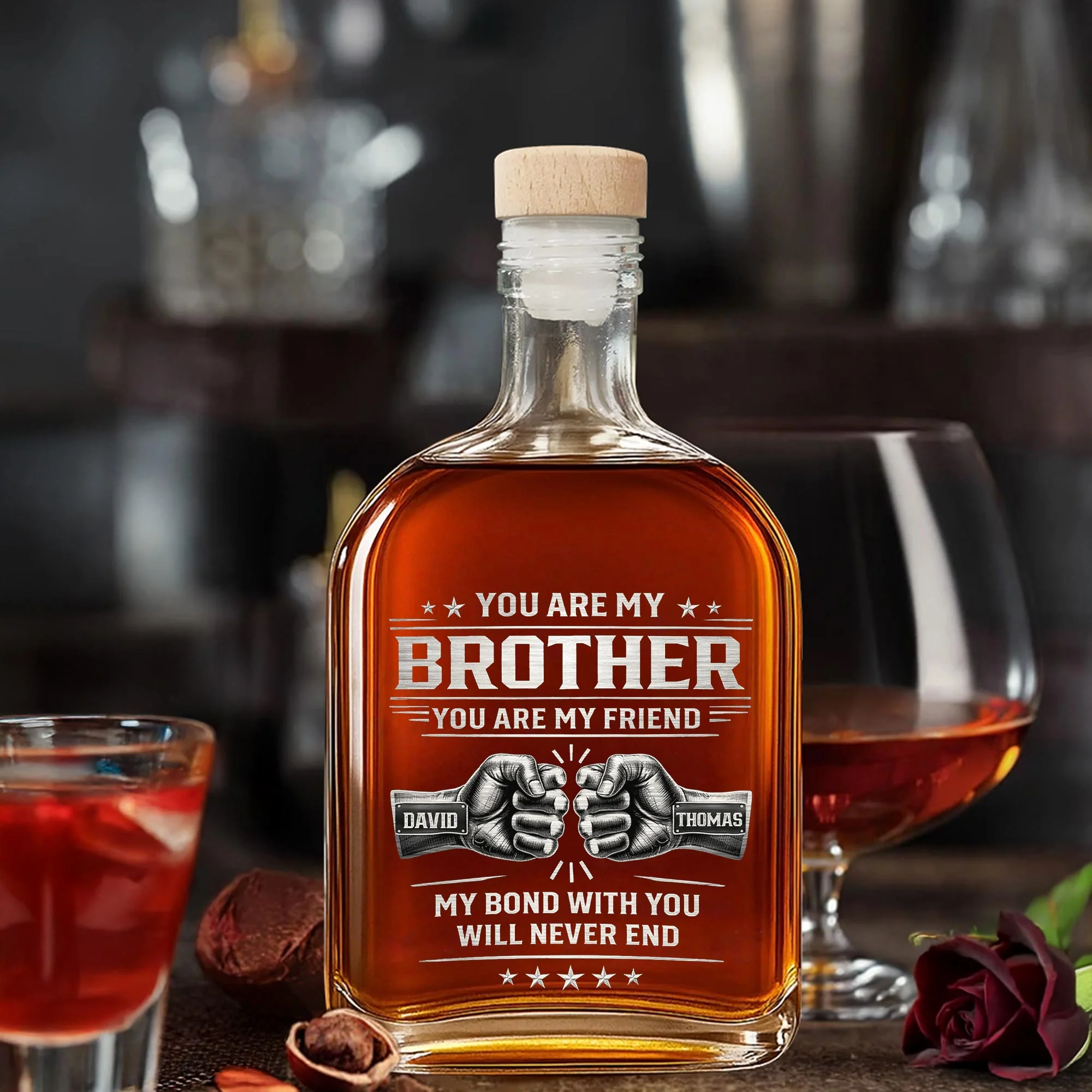 You Are My Brother My Bond With You Will Never End Fist Bump - Personalized Whiskey Bottle - BRT011_WHIBA - Image 2