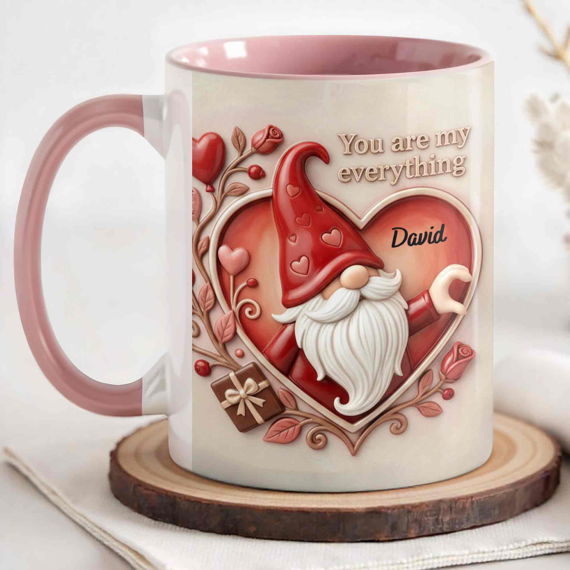You Are My Everything Romantic Gnome With Hearts And Roses - Personalized Custom Accent Mug - CPL1402_AMUG - Image 4