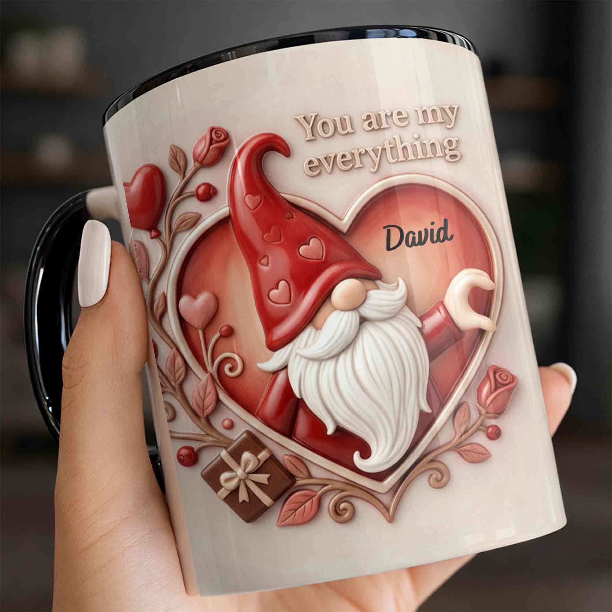 You Are My Everything Romantic Gnome With Hearts And Roses - Personalized Custom Accent Mug - CPL1402_AMUG - Image 9
