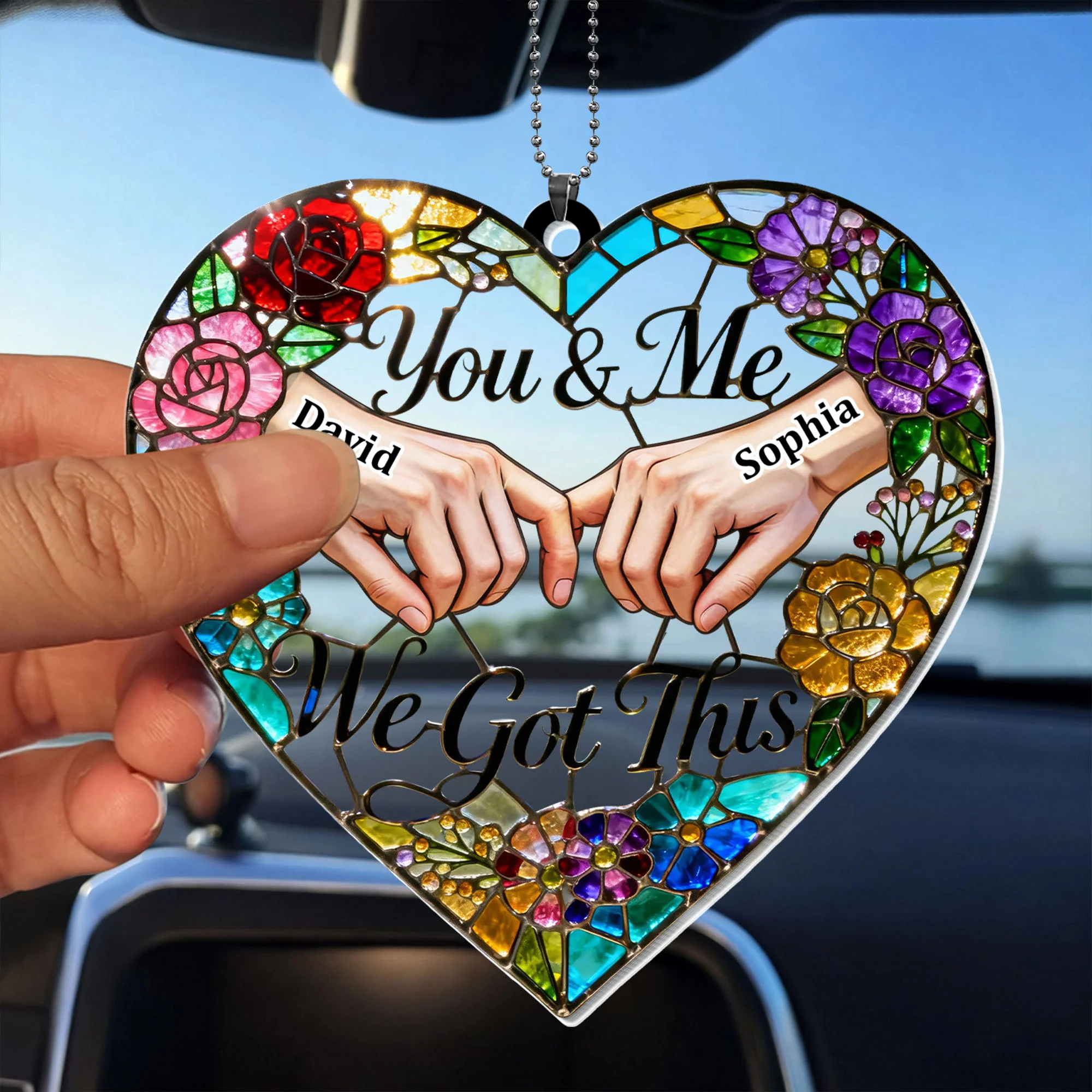 You & Me We Got This Heart Stained Glass Floral Ornament - Personalized Custom Acrylic Ornament, Car Hanging Ornament - CPL1382_ACA - Image 3
