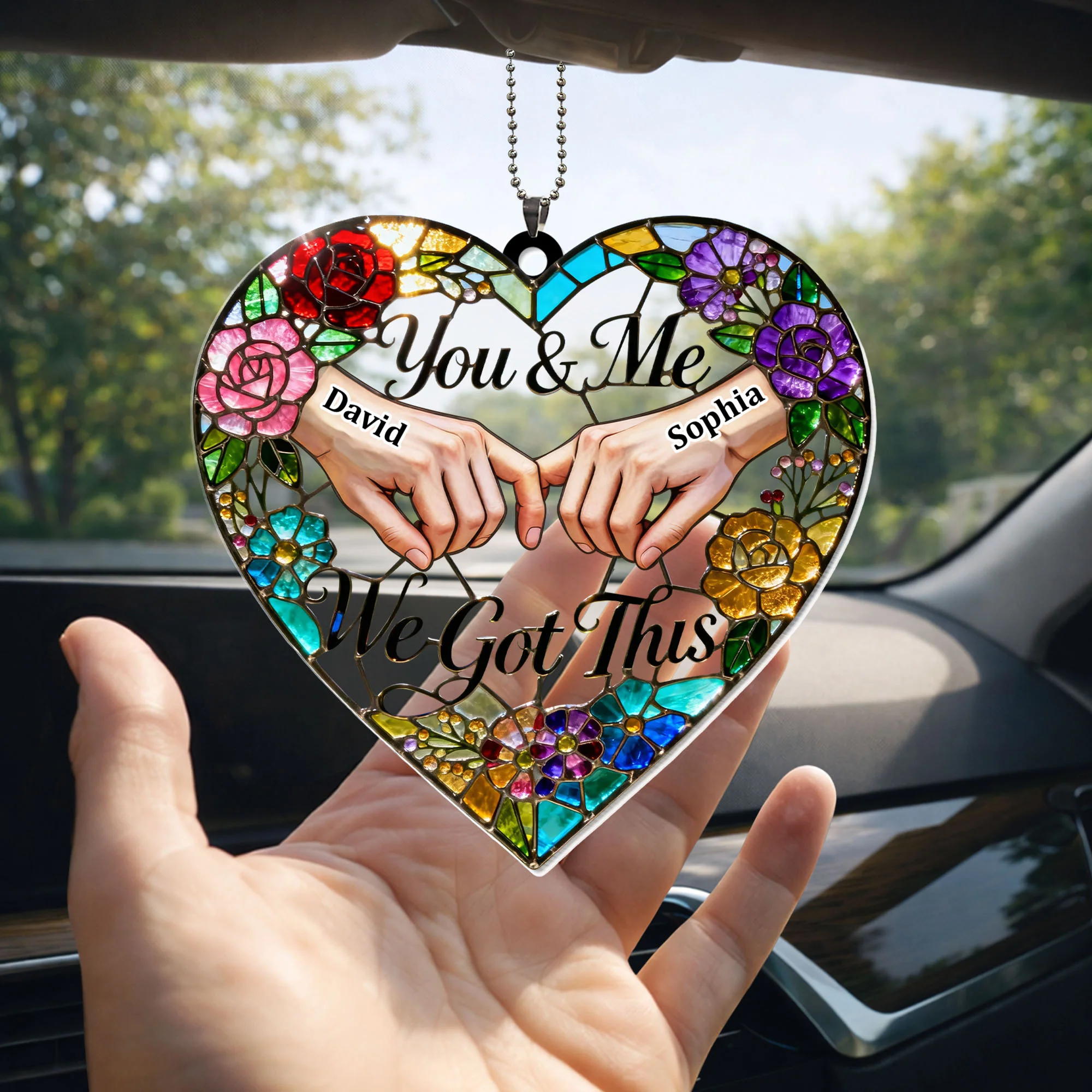 You & Me We Got This Heart Stained Glass Floral Ornament - Personalized Custom Acrylic Ornament, Car Hanging Ornament - CPL1382_ACA - Image 7