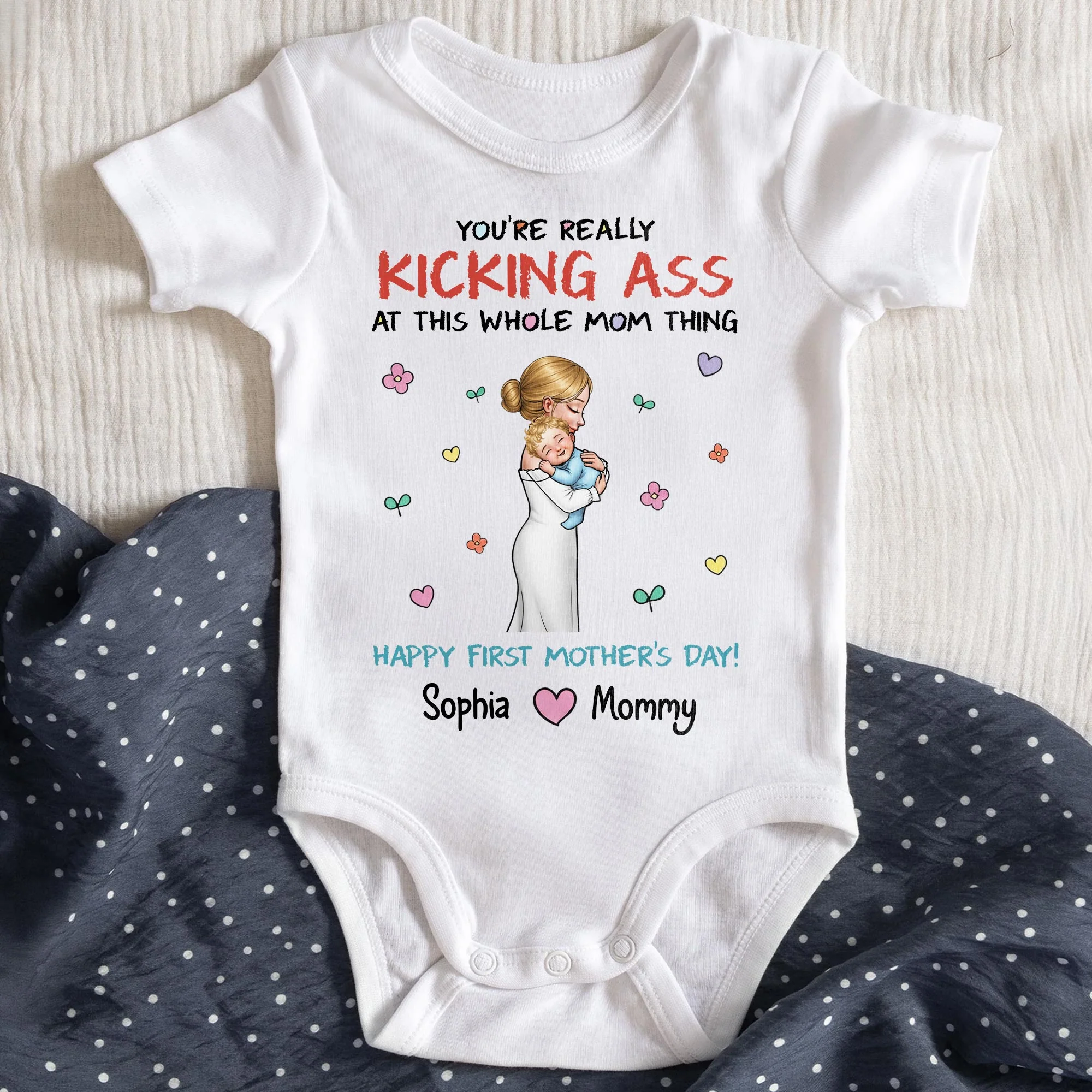 You're Really Kicking Ass At This Whole Mom Thing Hearts And Flowers - Personalized Custom Baby Onesie - KID562_ONES - Image 4